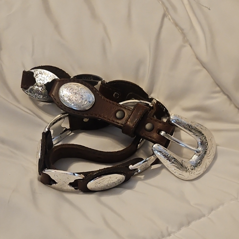 Tony Lama Brown Leather Belt with Silver Accents